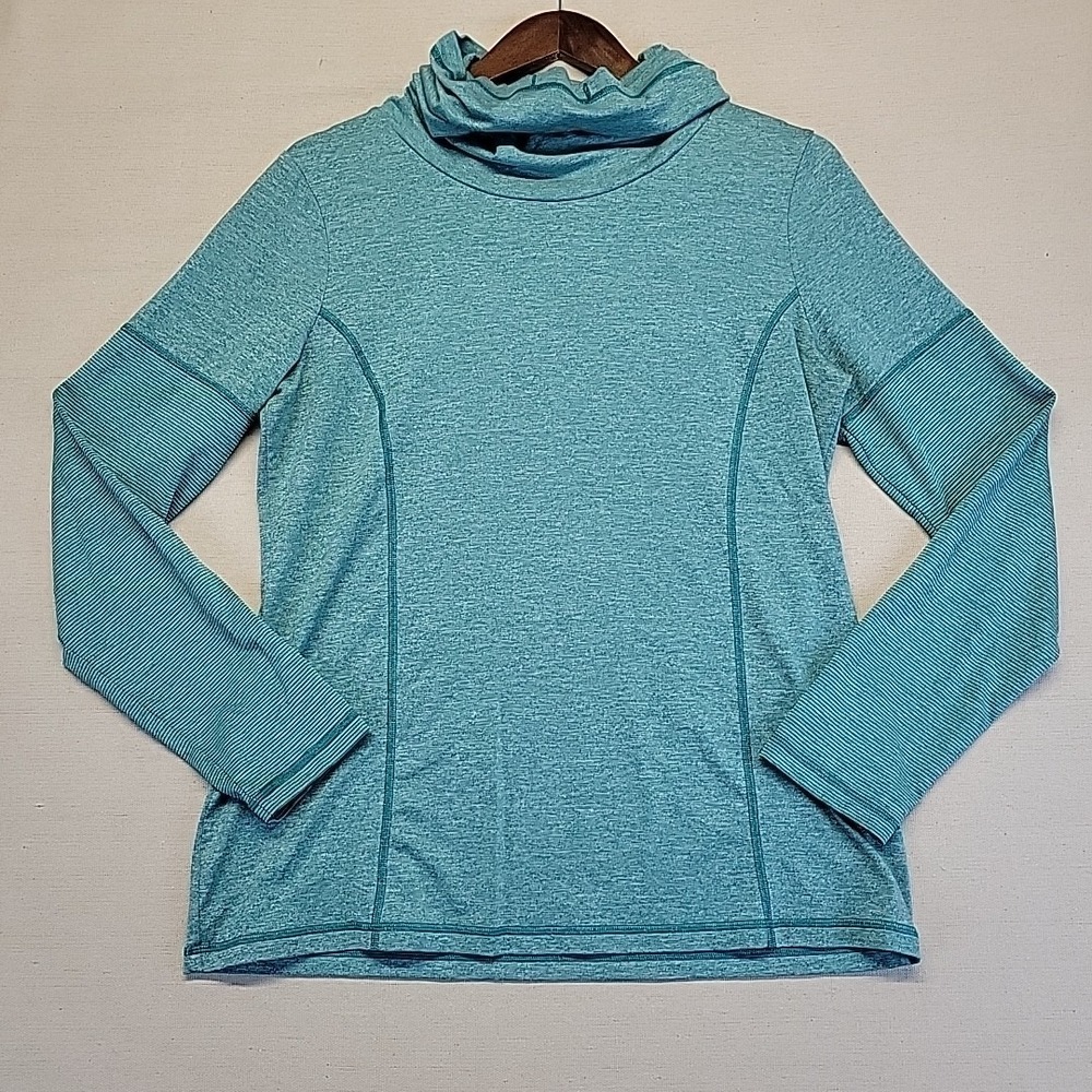 Danskin Now Womens Hooded Athletic Top Fitted L/G 12–14 Teal Stretch Performance